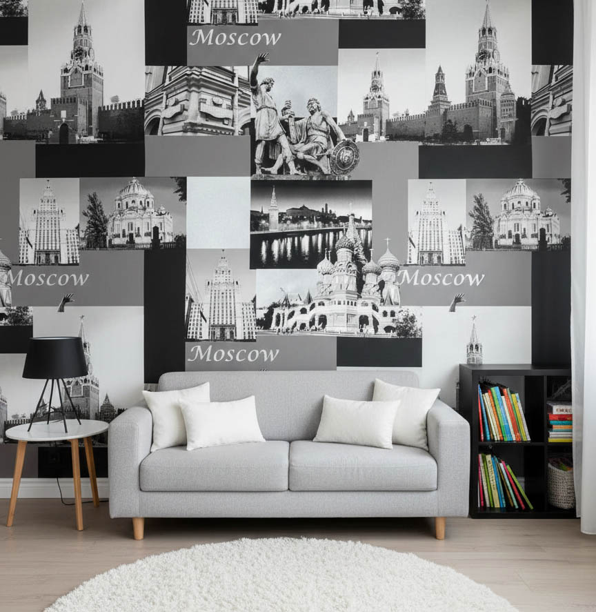 Siyah Beyaz Gümüş Mimari Desen Duvar Kağıdı 