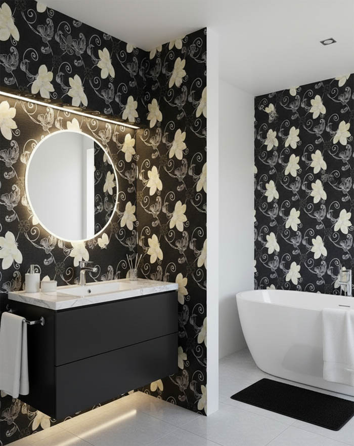 Siyah Çiçek Desen Duvar Kağıdı 126857/B