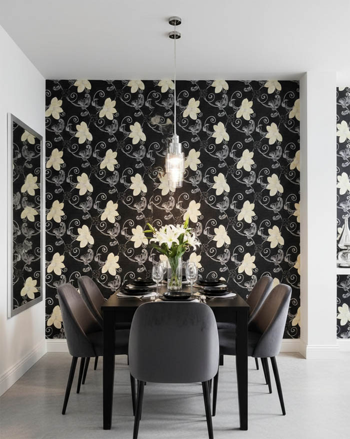 Siyah Çiçek Desen Duvar Kağıdı 126857/B