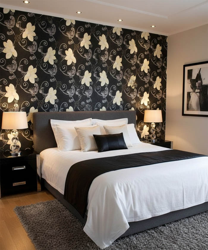 Siyah Çiçek Desen Duvar Kağıdı 126857/B