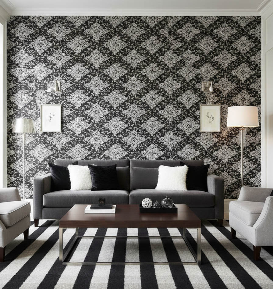 Siyah Damask Desen 16 M2 Duvar Kağıdı 96722