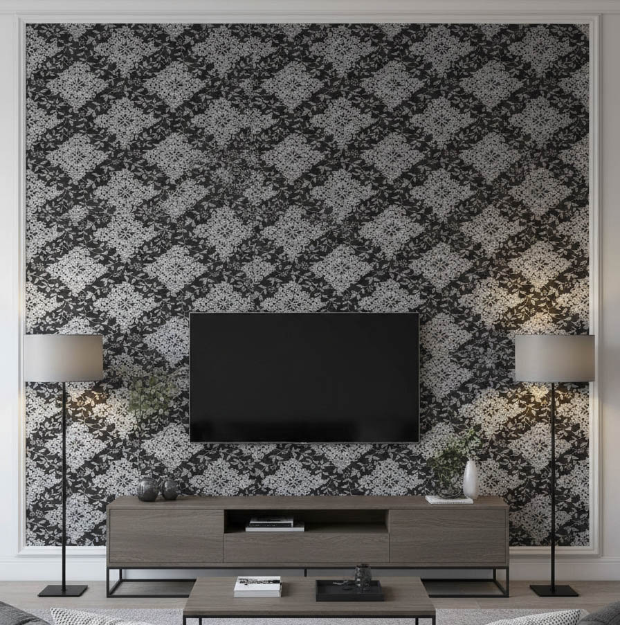 Siyah Damask Desen 16 M2 Duvar Kağıdı 96722