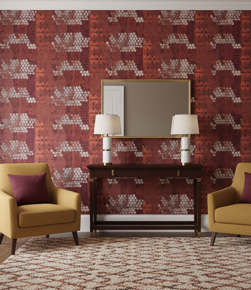 Siyah Kırmızı Bordo Desenli Duvar Kağıdı 112019