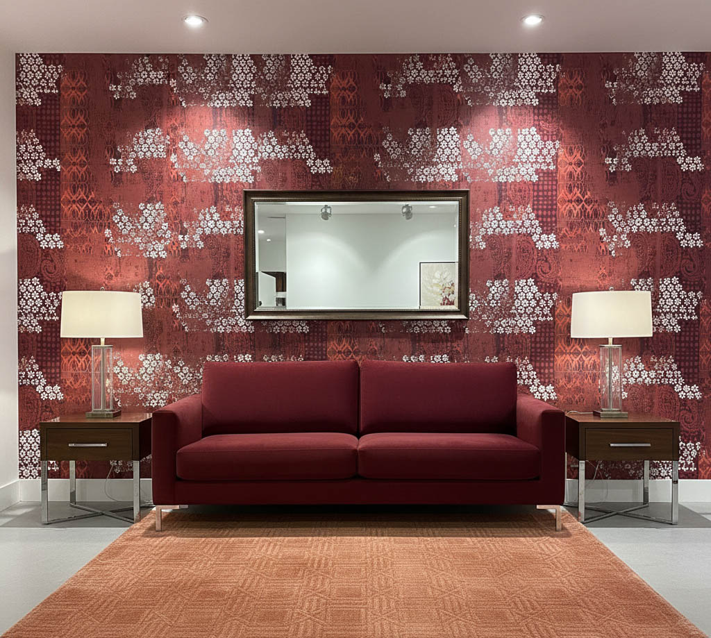 Siyah Kırmızı Bordo Desenli Duvar Kağıdı 112019