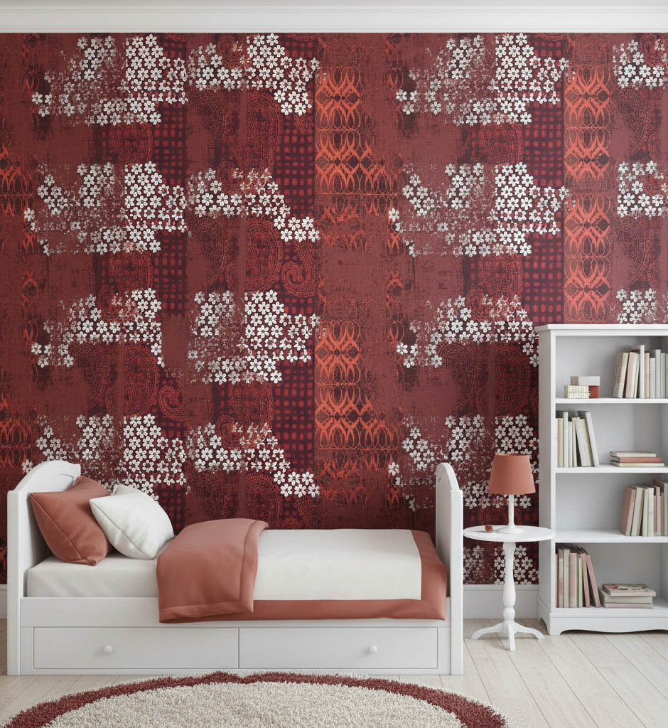 Siyah Kırmızı Bordo Desenli Duvar Kağıdı 112019