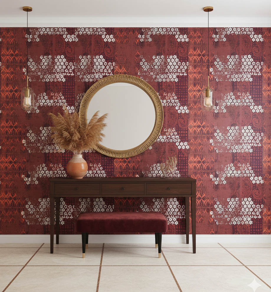 Siyah Kırmızı Bordo Desenli Duvar Kağıdı 112019