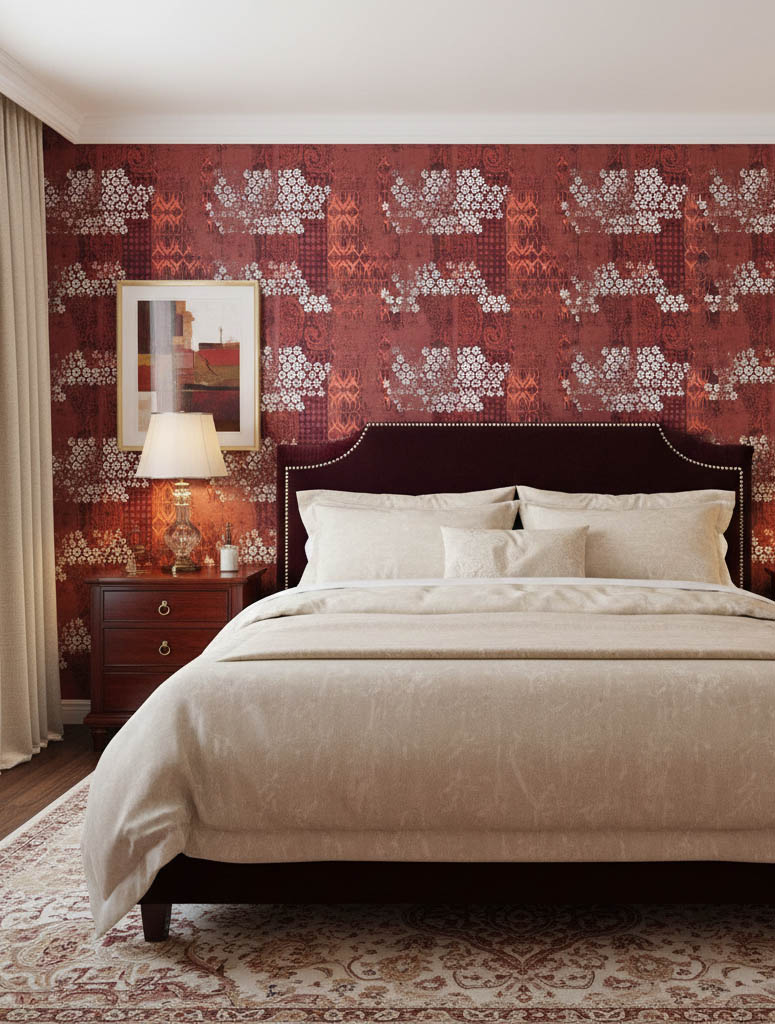 Siyah Kırmızı Bordo Desenli Duvar Kağıdı 112019