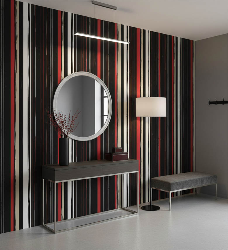 Siyah Kırmızı Krem Çizgi Desen Duvar Kağıdı 3108