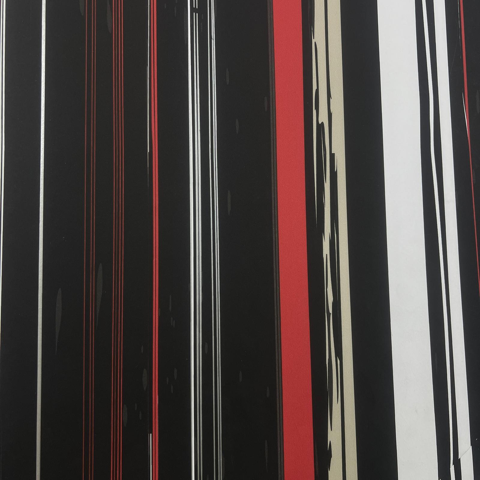 Siyah Kırmızı Krem Çizgi Desen Duvar Kağıdı 3108