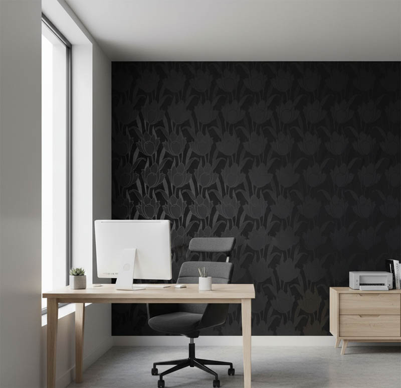 Siyah Parlak Çiçekli Duvar Kağıdı 670141