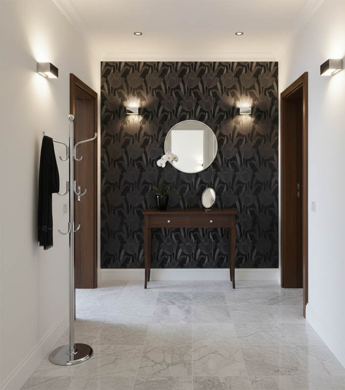 Siyah Parlak Çiçekli Duvar Kağıdı 670141