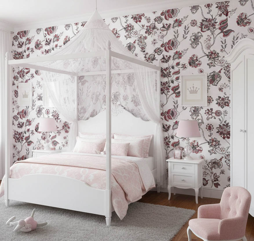 Siyah Pembe Gümüş Çiçek Desen Duvar Kağıdı 3008