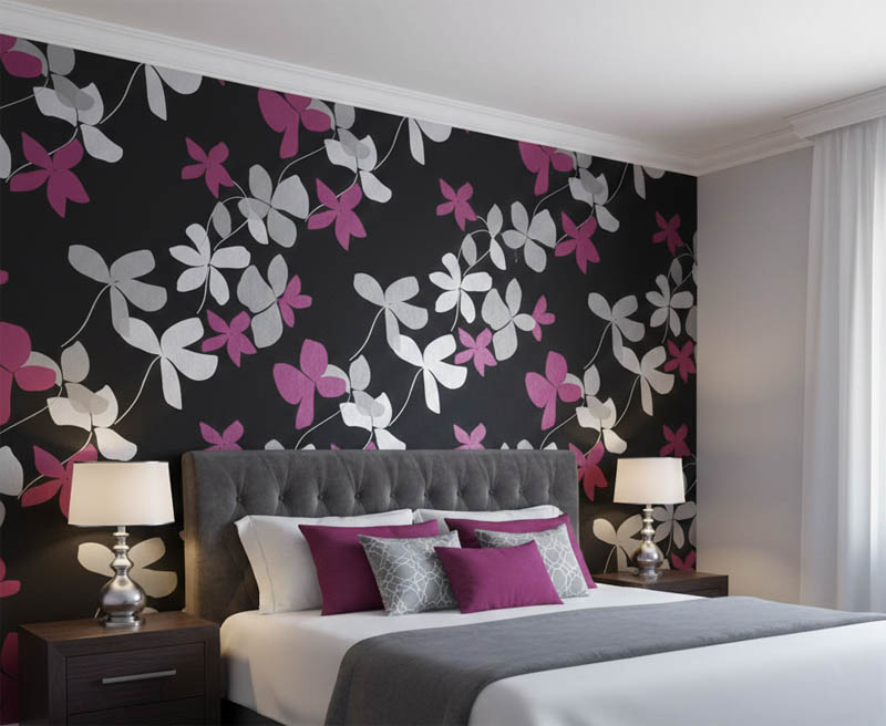 Siyah Pembe Gümüş Desen Duvar Kağıdı 112027