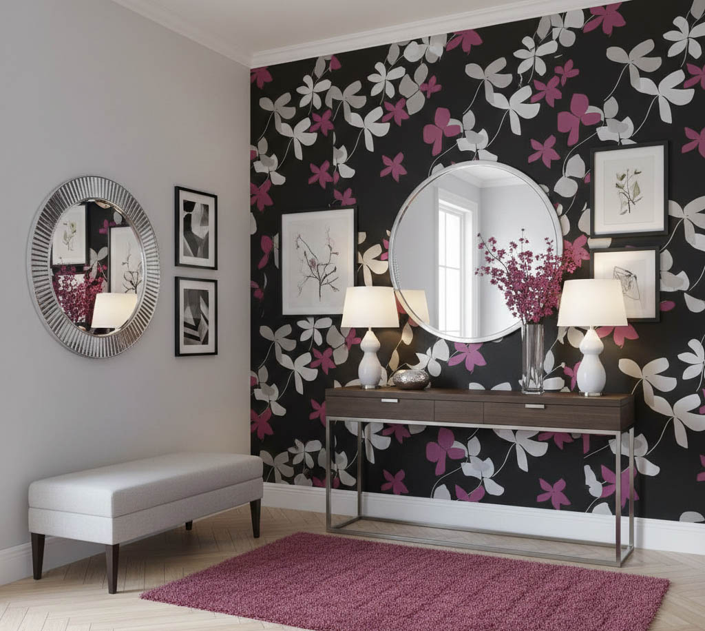 Siyah Pembe Gümüş Desen Duvar Kağıdı 112027