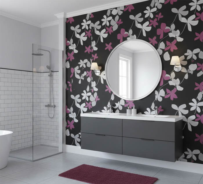 Siyah Pembe Gümüş Desen Duvar Kağıdı 112027