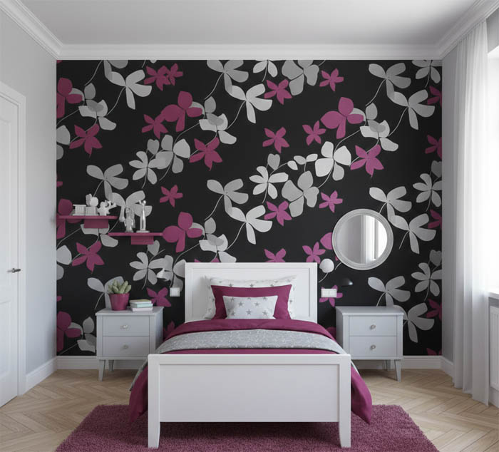 Siyah Pembe Gümüş Desen Duvar Kağıdı 112027