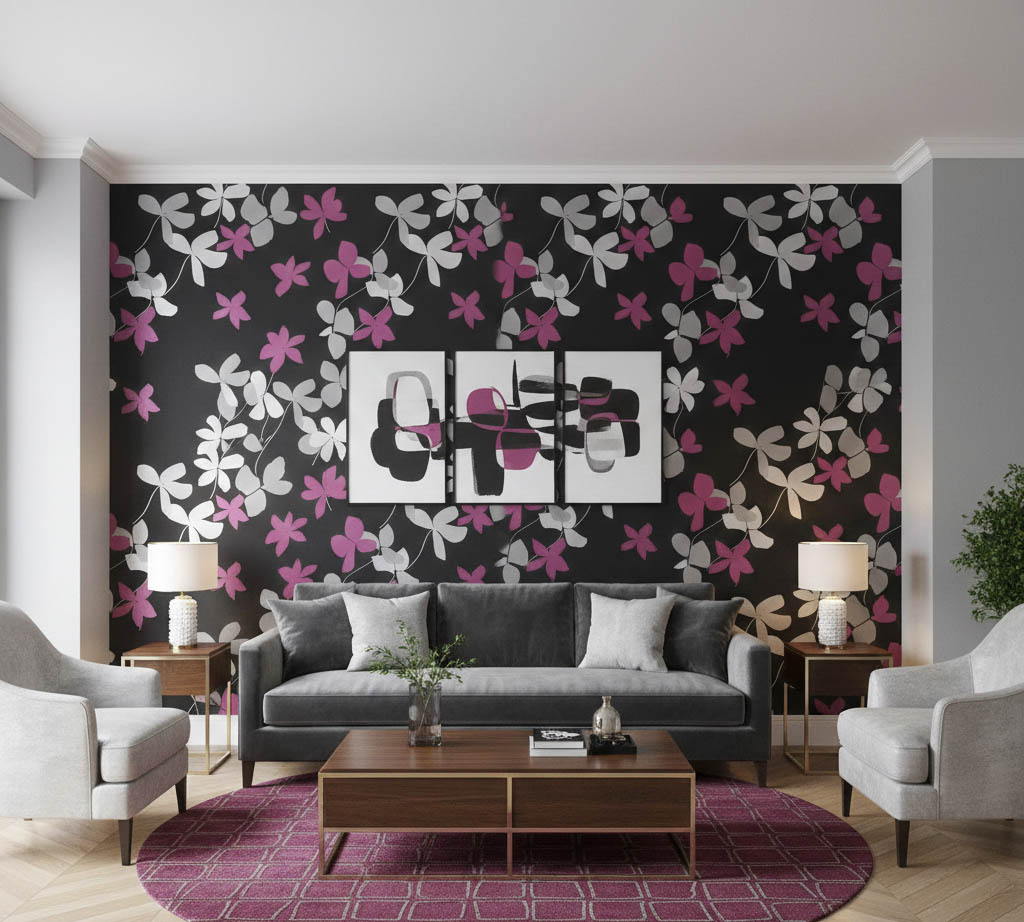 Siyah Pembe Gümüş Desen Duvar Kağıdı 112027