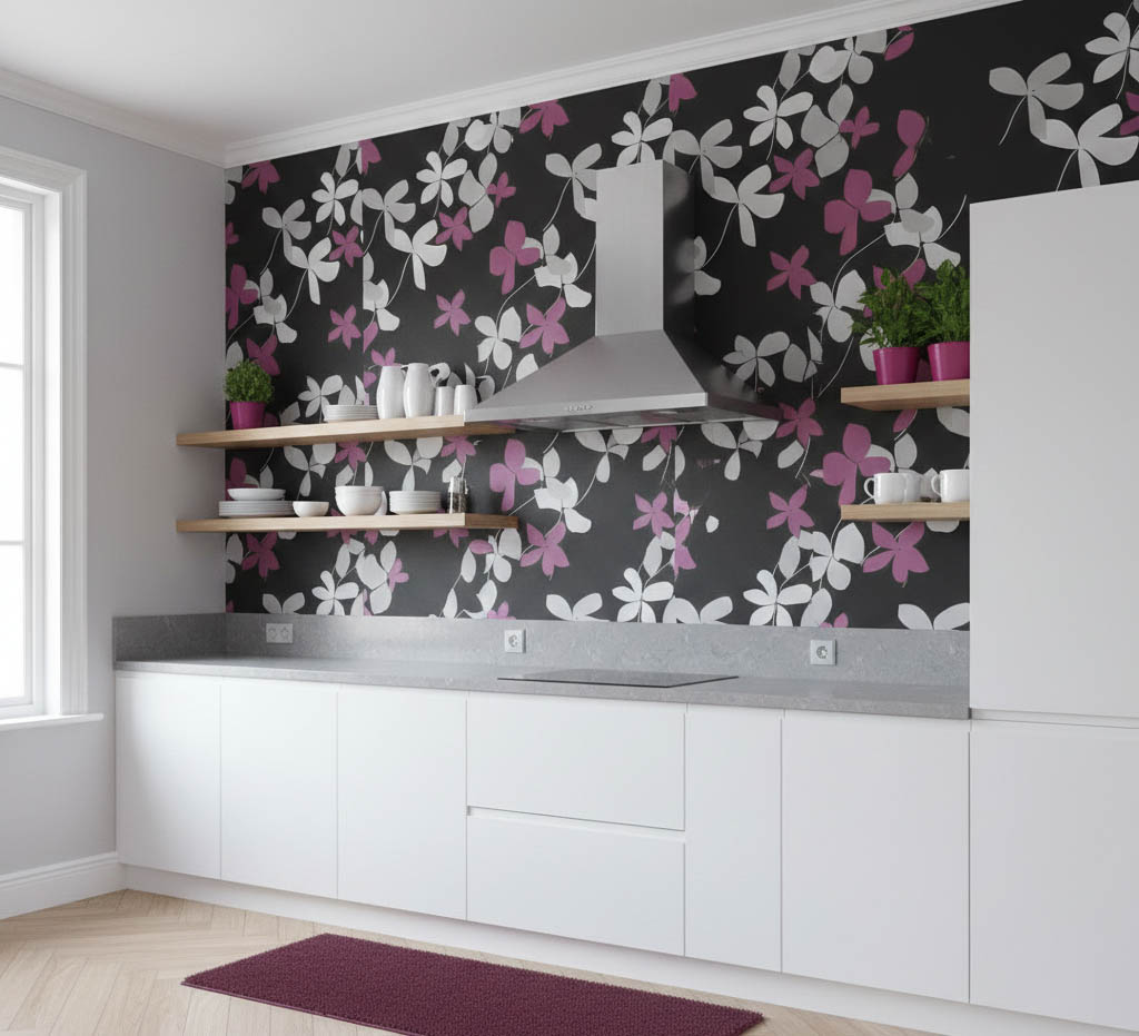 Siyah Pembe Gümüş Desen Duvar Kağıdı 112027