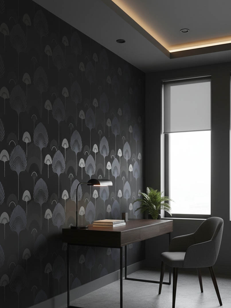 Siyah Zemin Çiçek Tasarım Duvar Kağıdı 111031