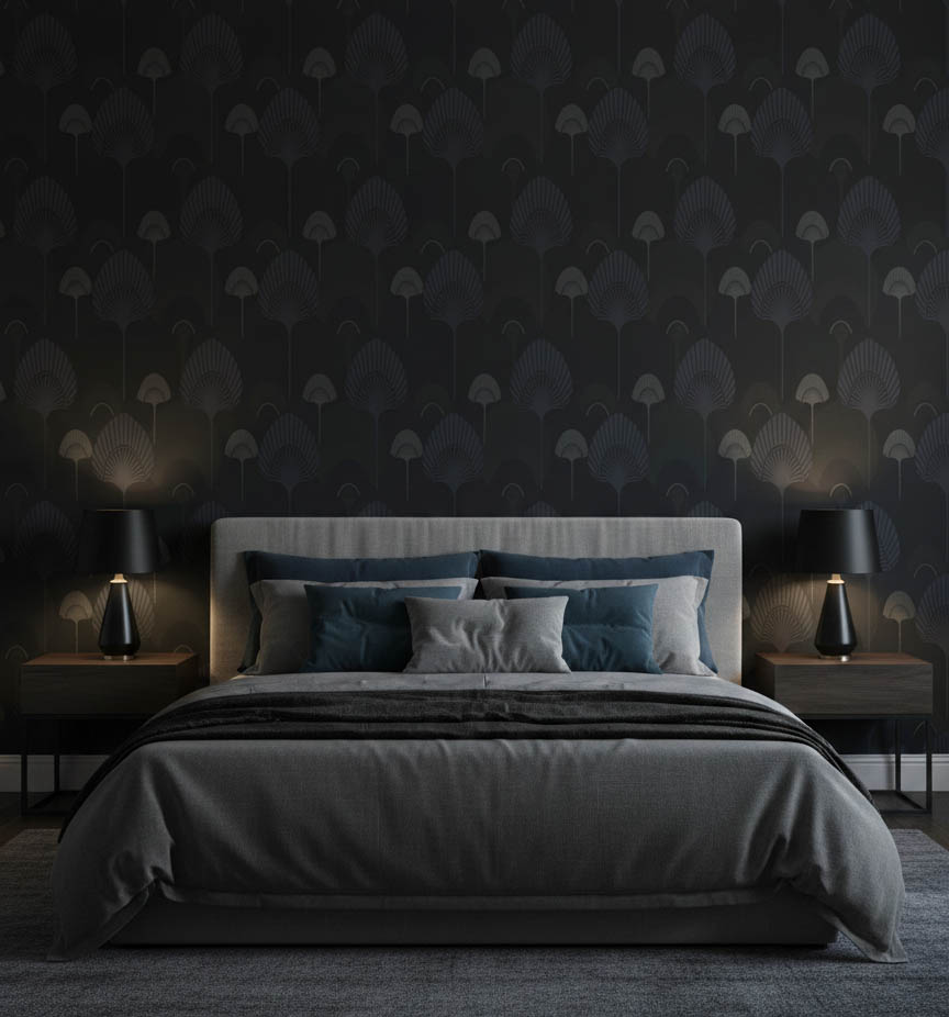 Siyah Zemin Çiçek Tasarım Duvar Kağıdı 111031