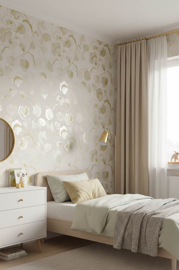 Soft Fıstık Yeşili Çiçek Desen Duvar Kağıdı 111035