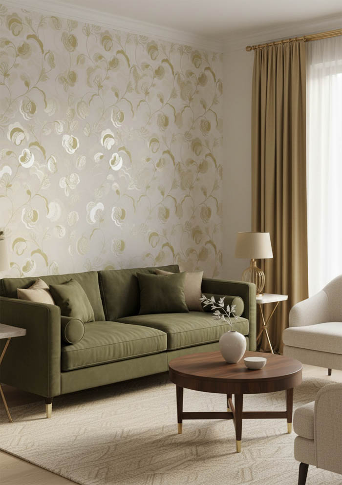 Soft Fıstık Yeşili Çiçek Desen Duvar Kağıdı 111035