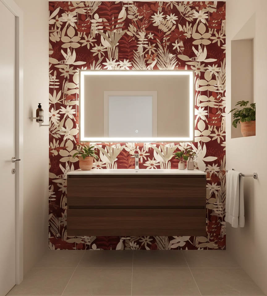 Soft Kırmızı Bej Tropik Duvar Kağıdı 112033