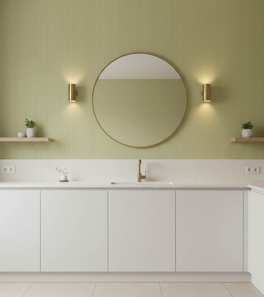 Spar- Çizgili Sarı Banyo Mutfak Duvar Kağıdı - Su Geçirmez Neme Dayanıklı