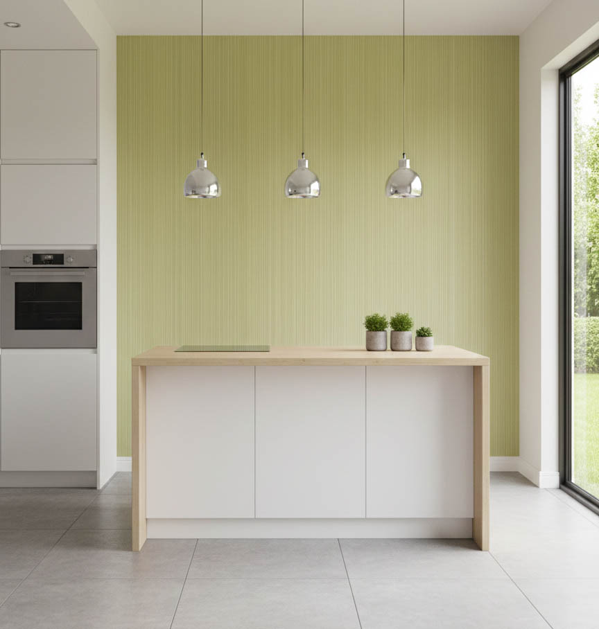 Spar- Çizgili Sarı Banyo Mutfak Duvar Kağıdı - Su Geçirmez Neme Dayanıklı