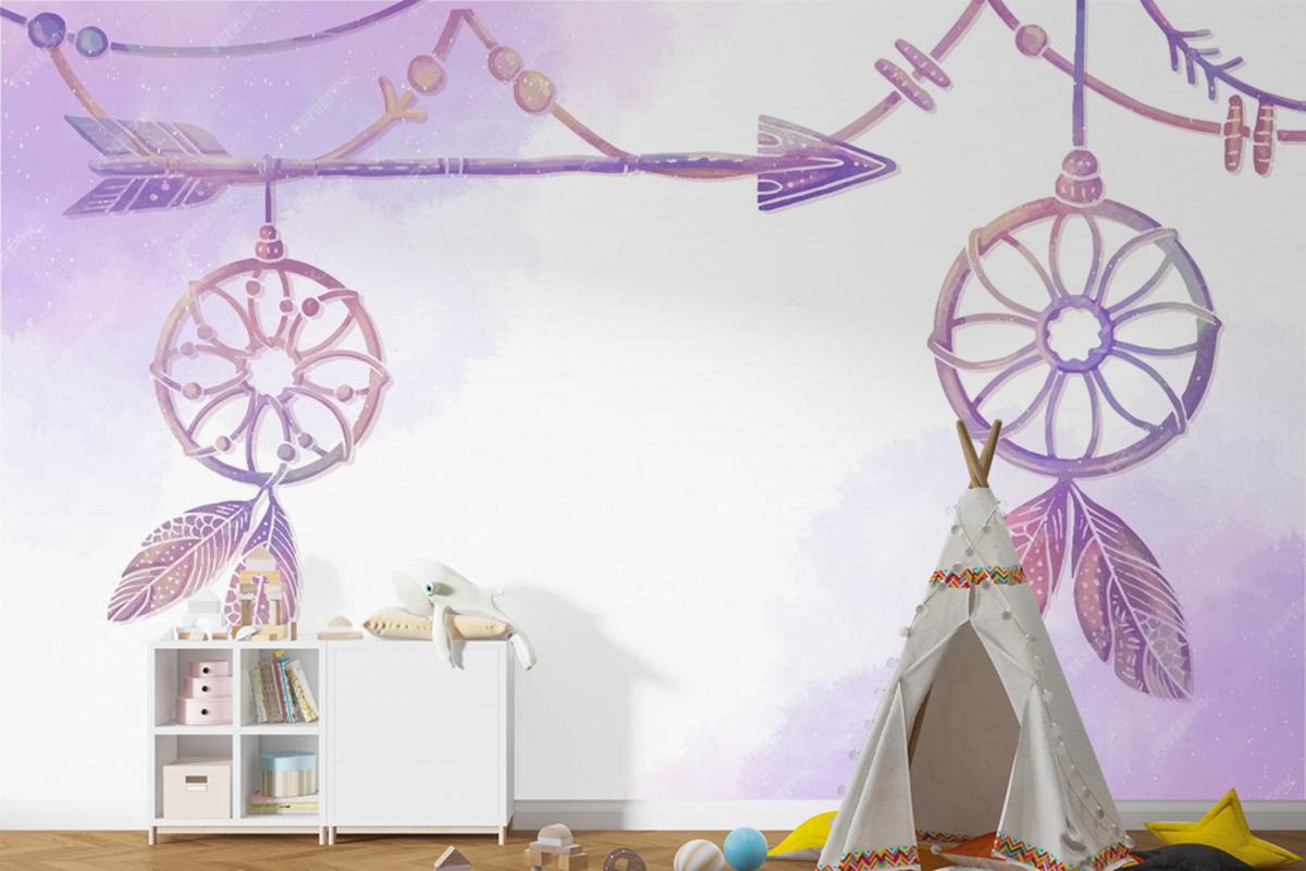 Suluboya Boyalı Boho Arka Plan Çocuk Odası Duvar Kağıdı 