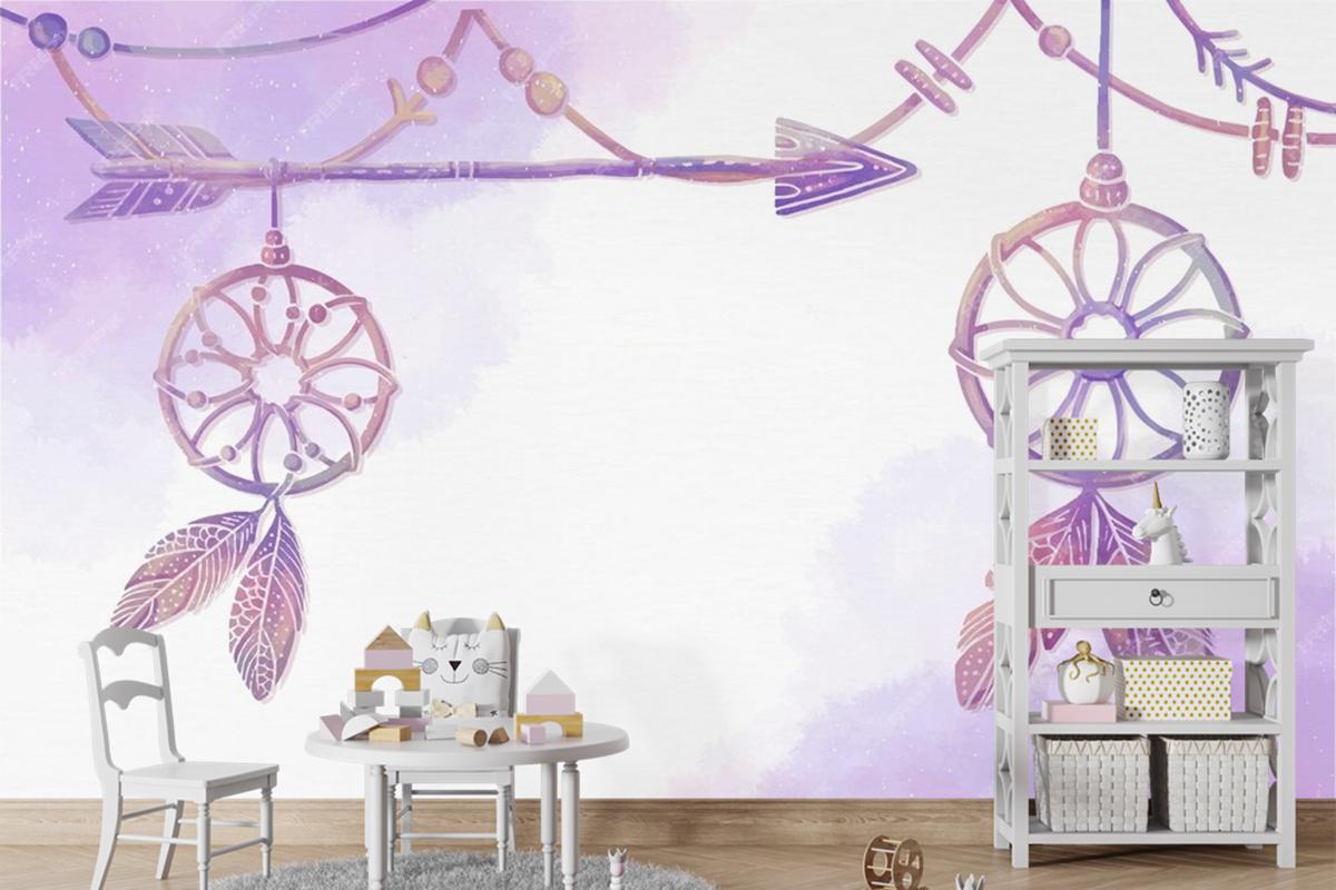 Suluboya Boyalı Boho Arka Plan Çocuk Odası Duvar Kağıdı 