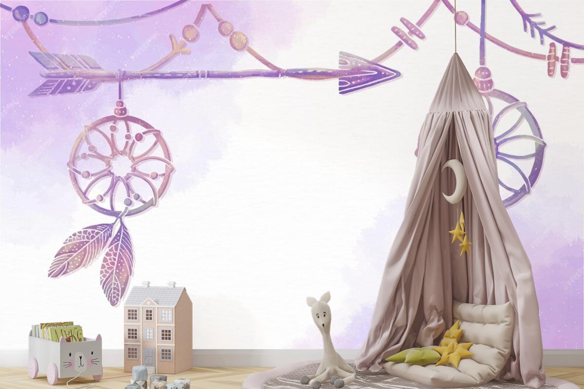 Suluboya Boyalı Boho Arka Plan Çocuk Odası Duvar Kağıdı 