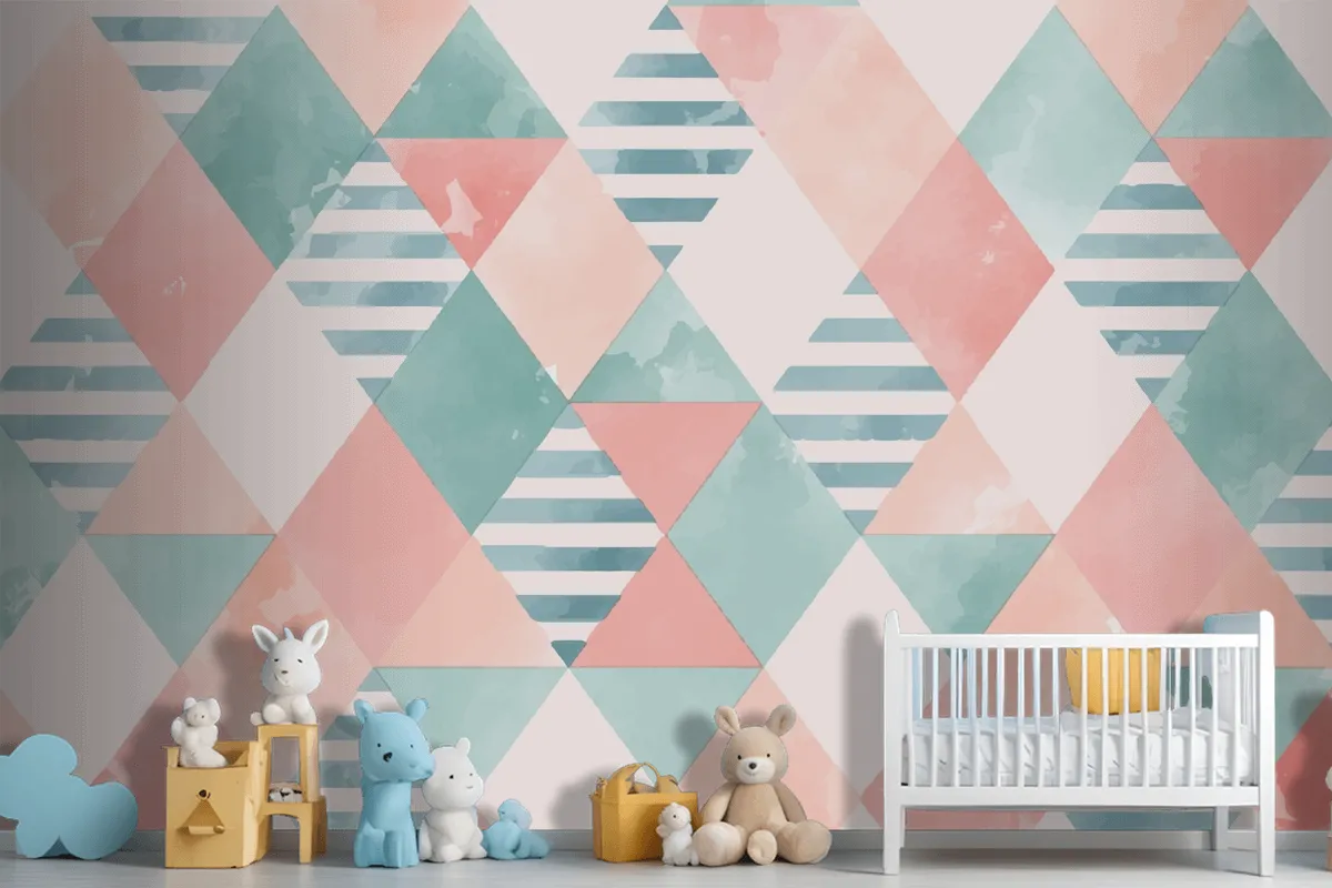 Suluboya Geometrik Çocuk Odası Duvar Kağıdı