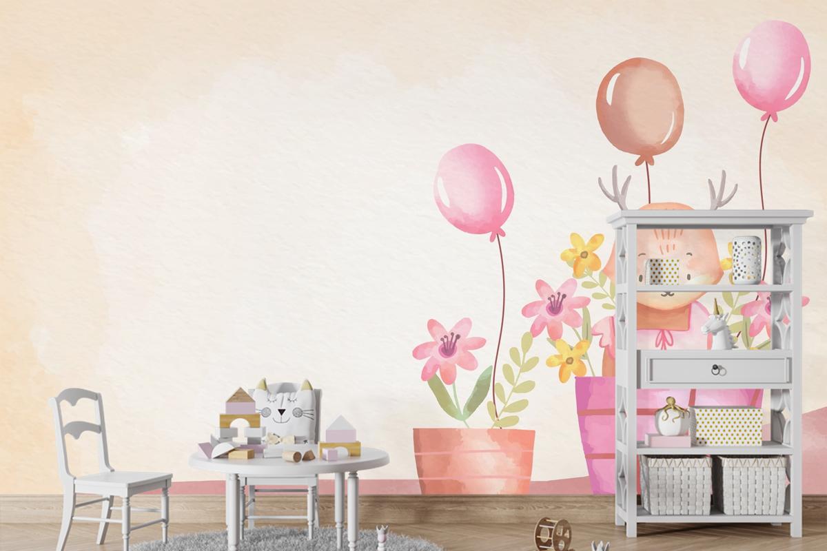Suluboya Kız Bebek Arka Plan Çocuk Odası Duvar Kağıdı 