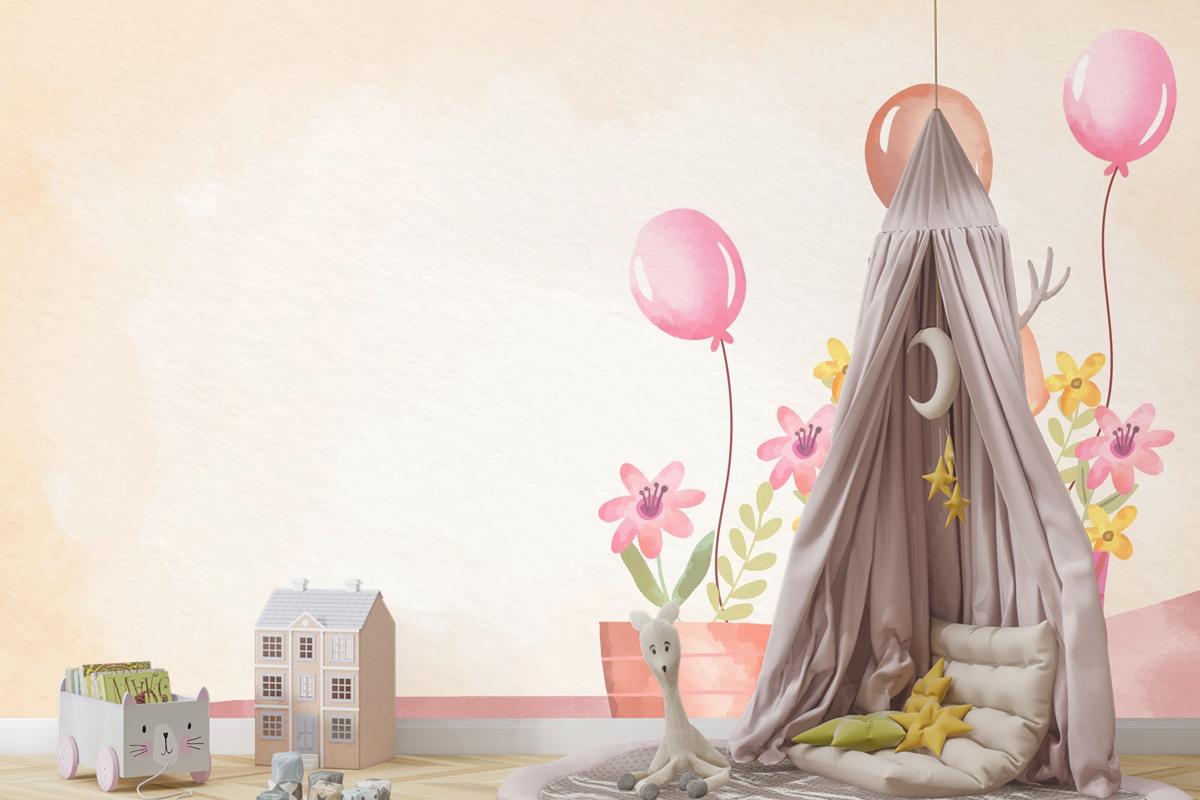 Suluboya Kız Bebek Arka Plan Çocuk Odası Duvar Kağıdı 