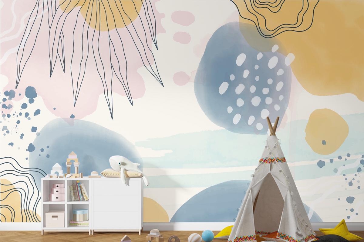 Suluboya Soyut Doodle Arka Plan Çocuk Odası Duvar Kağıdı 