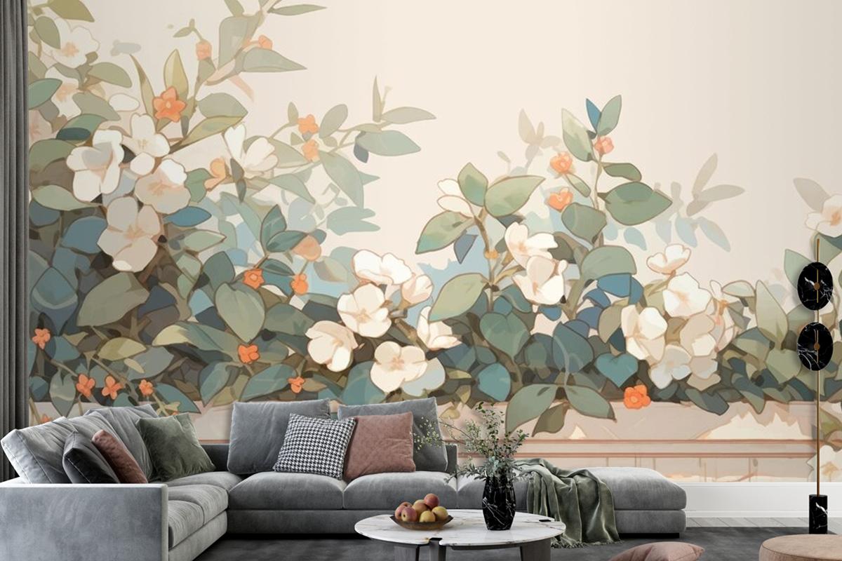 Suluboya Vintage Hoya Teması Tamamlayıcı Renkler Oturma Odası Duvar Kağıdı 