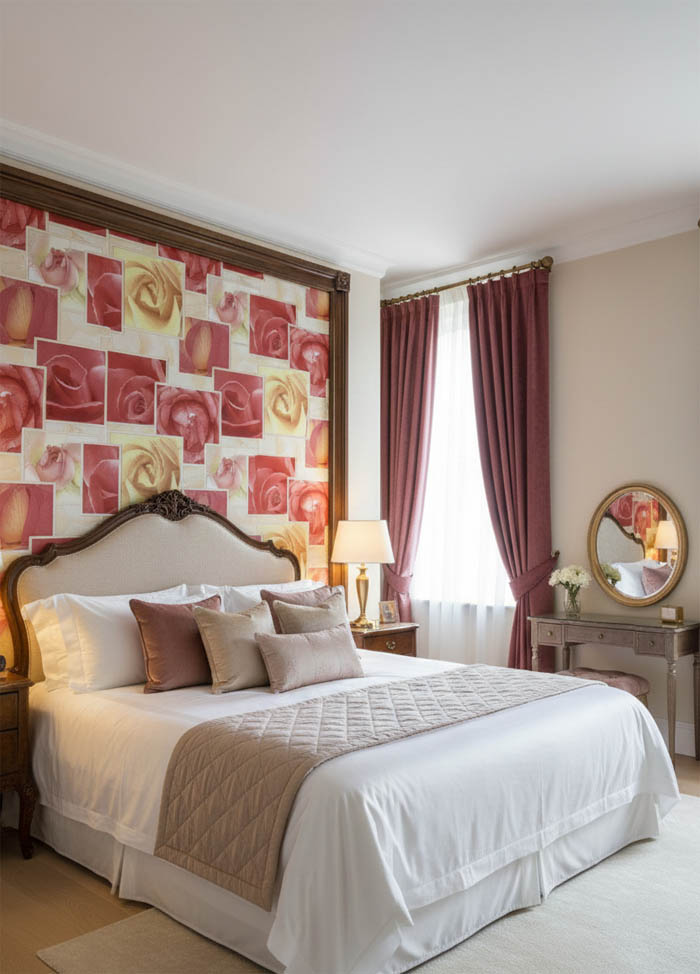 Turuncu Çiçek Desen Ucuz Duvar Kağıdı 53006