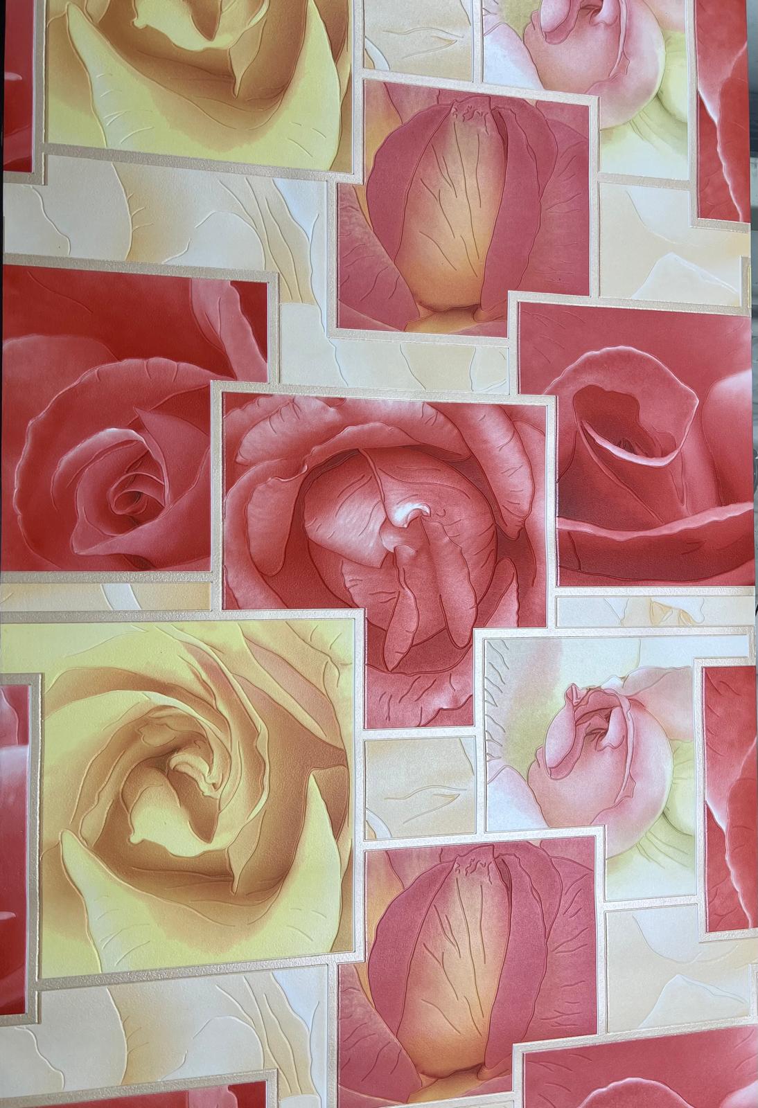 Turuncu Çiçek Desen Ucuz Duvar Kağıdı 53006