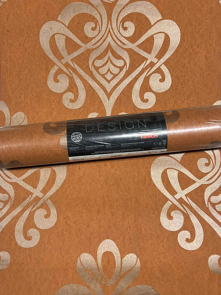 Turuncu Damask Desen Dokulu Ucuz Duvar Kağıdı 762174