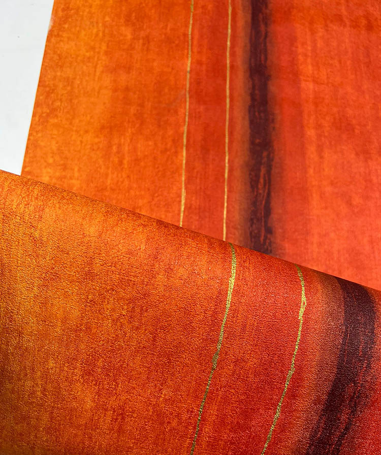 Turuncu Geçişli Gold Varaklı Dokulu Ucuz Duvar Kağıdı 54248