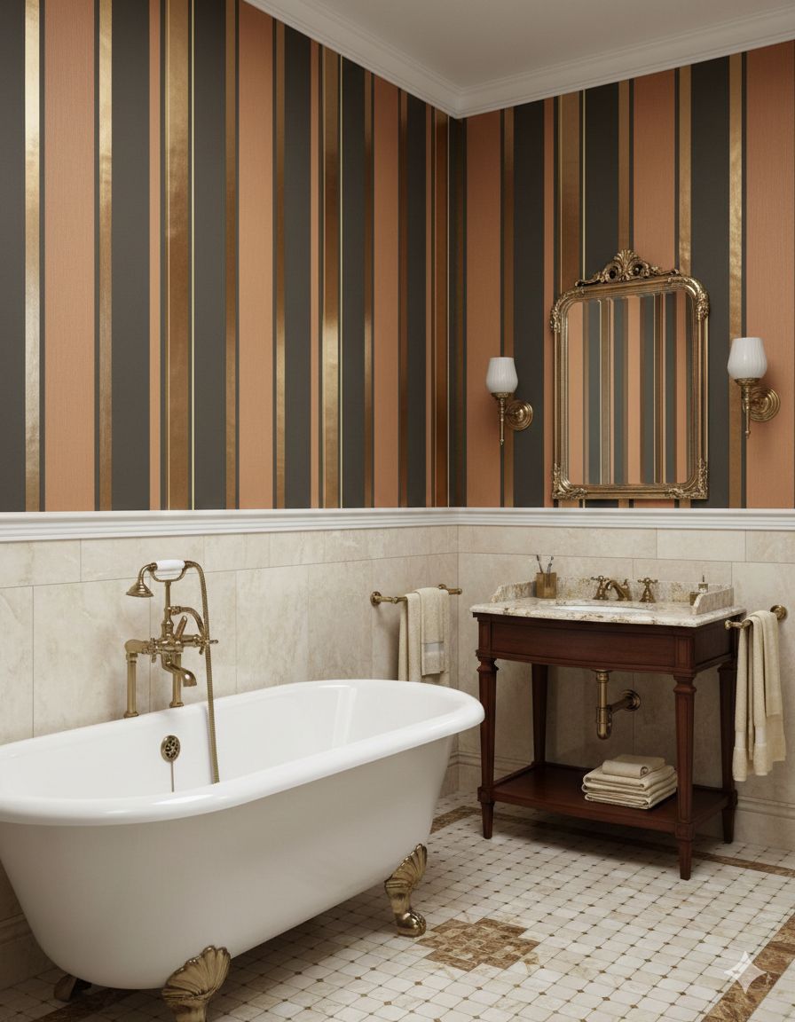 Turuncu Gold Çizgili Duvar Kağıdı 53482