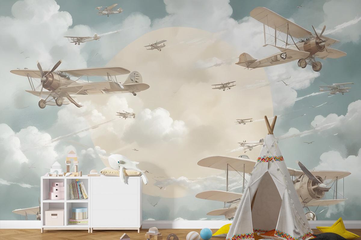 Uçak Çocuk Odası Duvar Kağıdı  Ile Çocuklar Ay