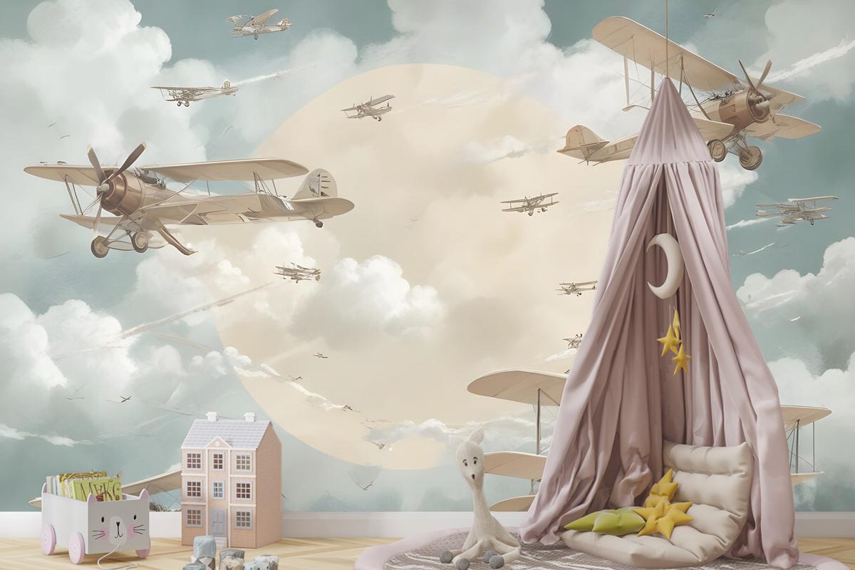 Uçak Çocuk Odası Duvar Kağıdı  Ile Çocuklar Ay