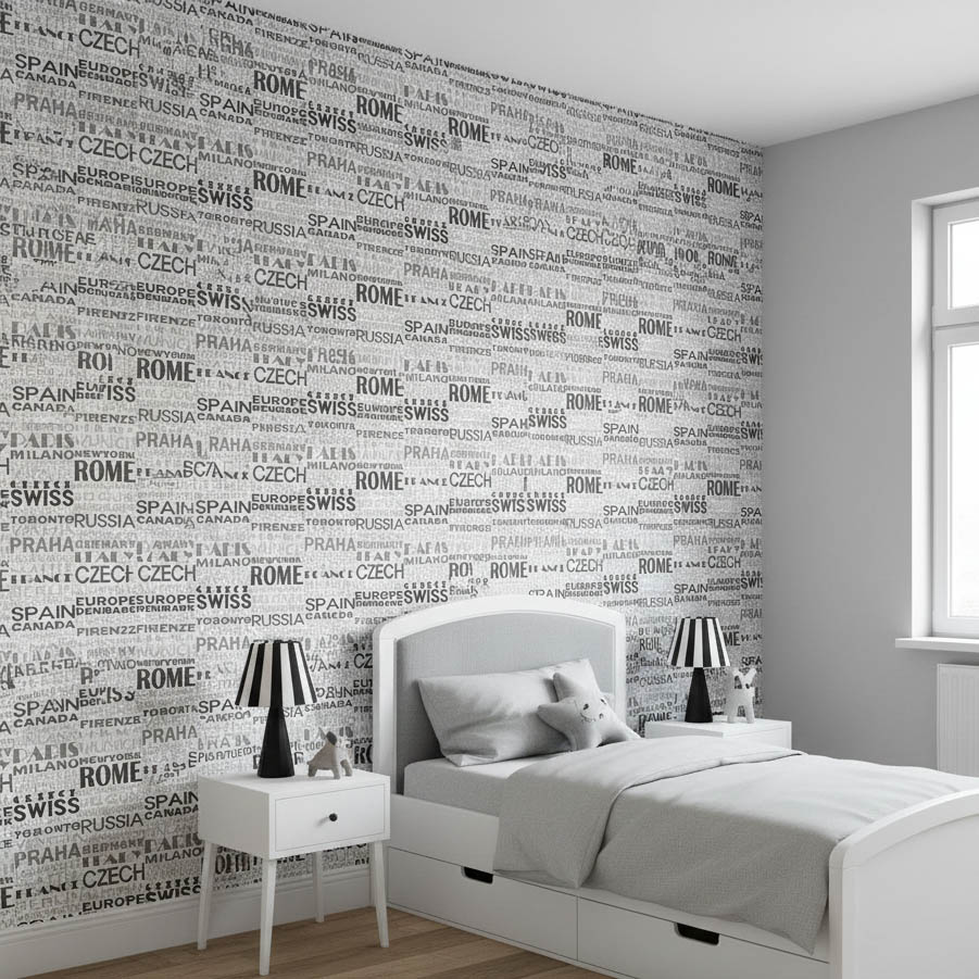 Uluslararası Metropollerin Ritmini Siyah Gri Tonların Sadeliğiyle Harmanlayan Premium Tipografi Serisi 16 M2 Duvar Kağıdı 