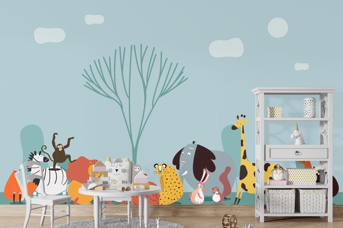 Vahşi Hayvanların Sevimli Grubu Çocuk Odası Duvar Kağıdı