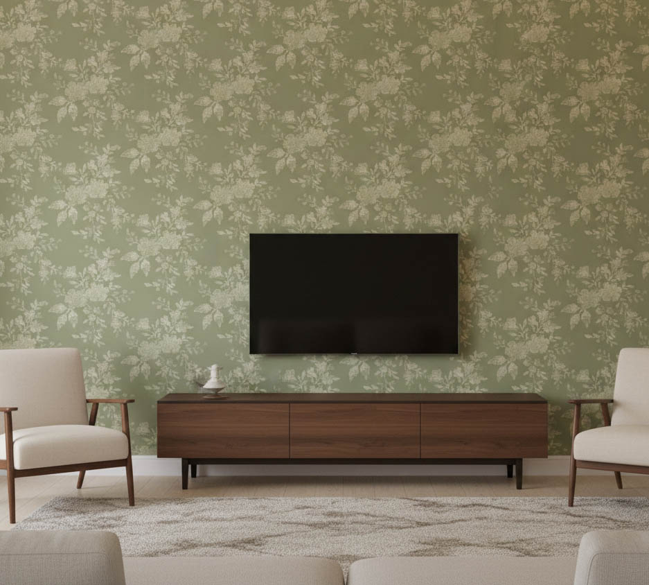 Yeşil Arka Plan Çiçekli Duvar Kağıdı 2930