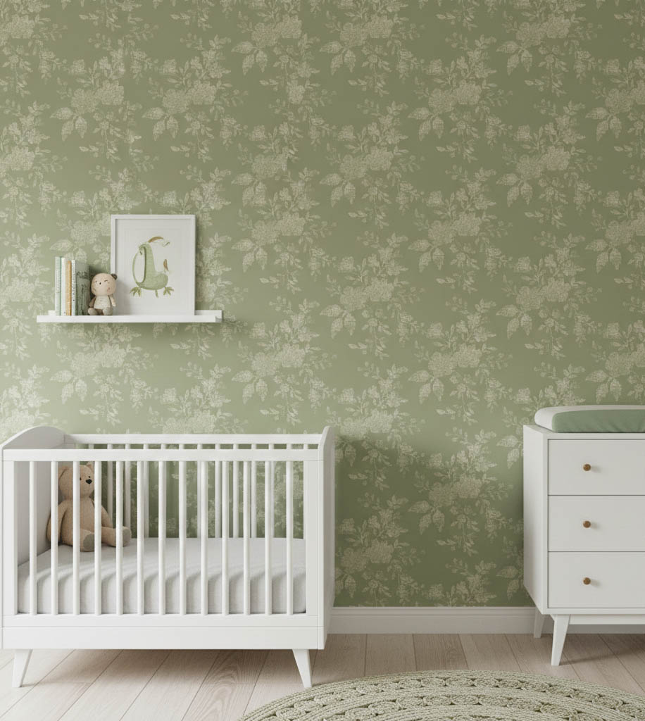 Yeşil Arka Plan Çiçekli Duvar Kağıdı 2930