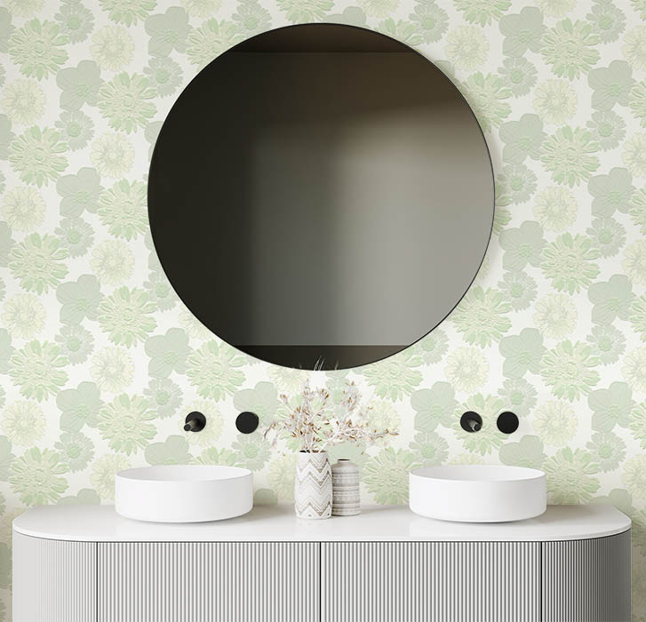 Yeşil Çiçeli Hafif Parlak Ucuz Duvar Kağıdı 53391