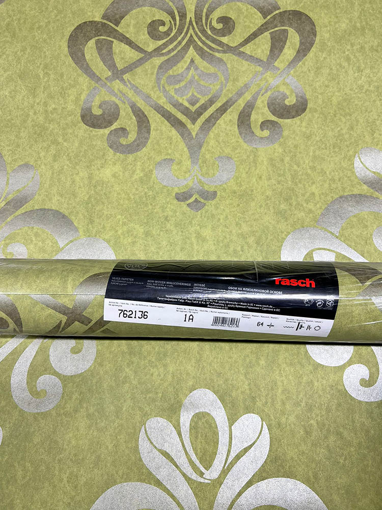 Yeşil Damask Desen Dokulu Ucuz Duvar Kağıdı 762136